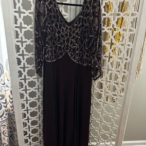 Black V-Neck Bishop Sleeve Cocktail Gown